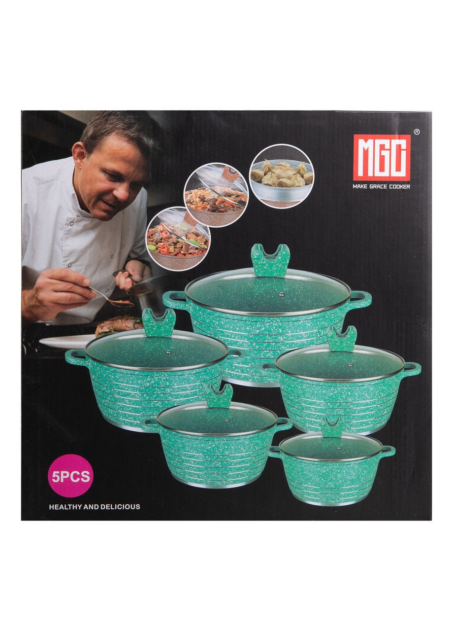 Набір каструль алюмінієвих 2,5/4/5/7/9 л з мармуровим покриттям, чорний MGC (322855541)