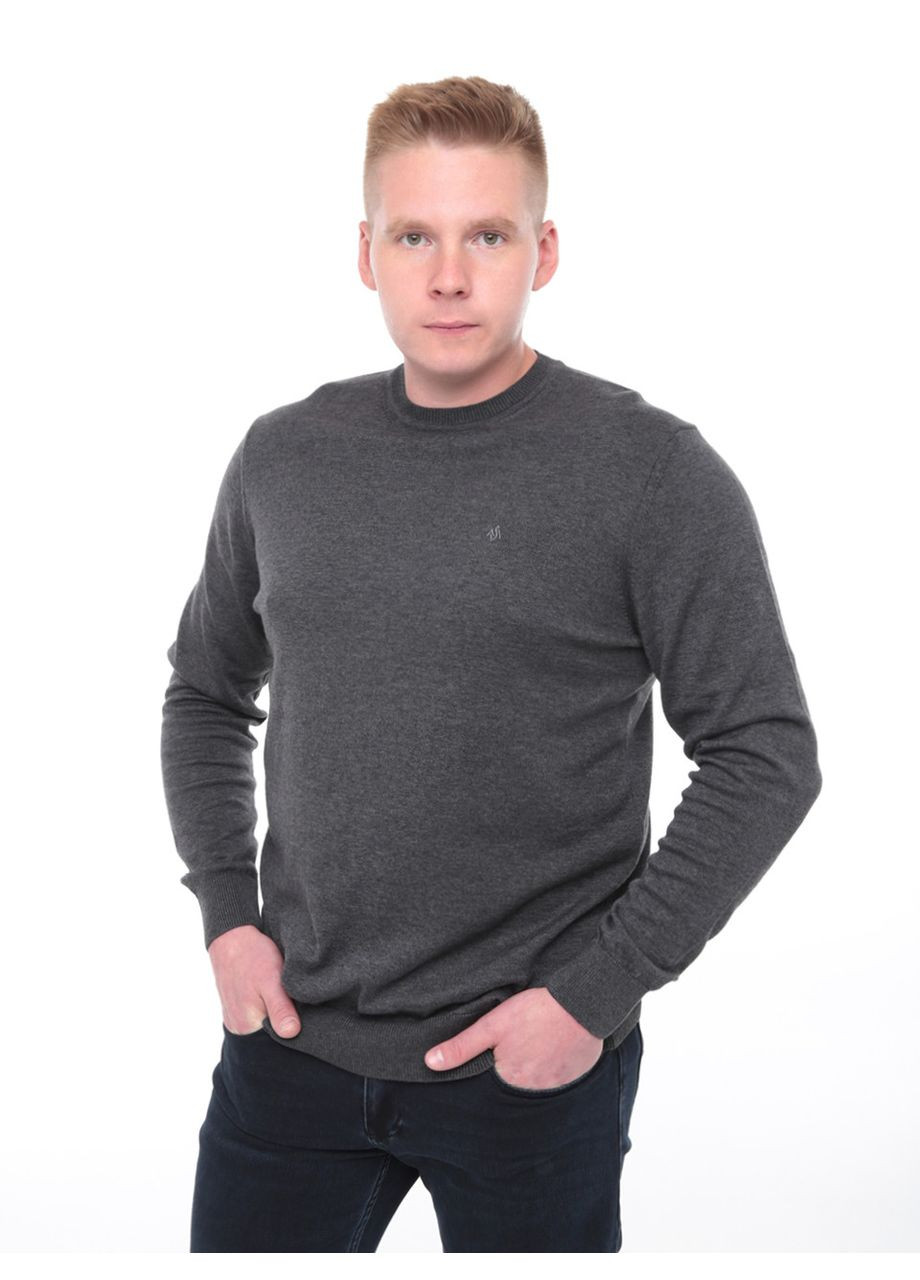 Темно-серый зимний свитер мужской серый тонкий однотонный джемпер MarcoStar Приталена
