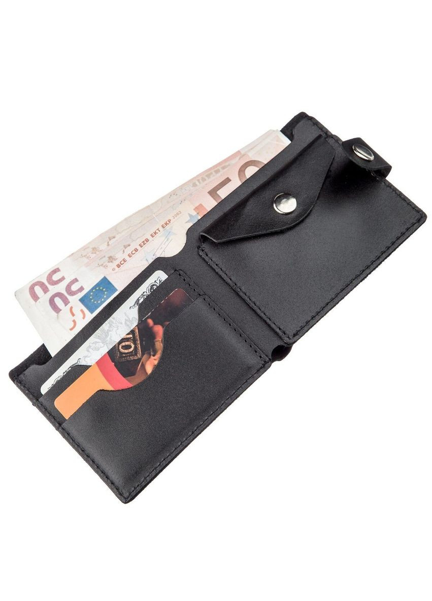 Портмоне мужское кожаное с монетницей на хлястике горизонтальное черное (sku_16211) No Brand (327820367)