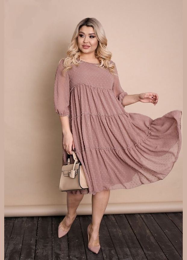 Бежевое кэжуал платье женское летнее батальное fj-2808 64, бежевый Sofia