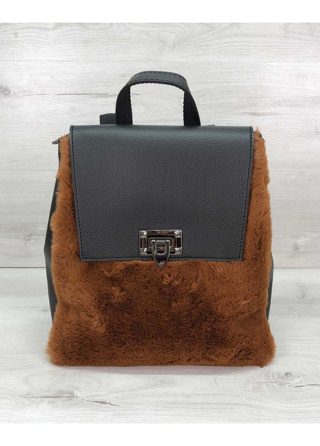 Жіночий рюкзак «Фабі» чорний з рудим хутром WeLassie (315688799)