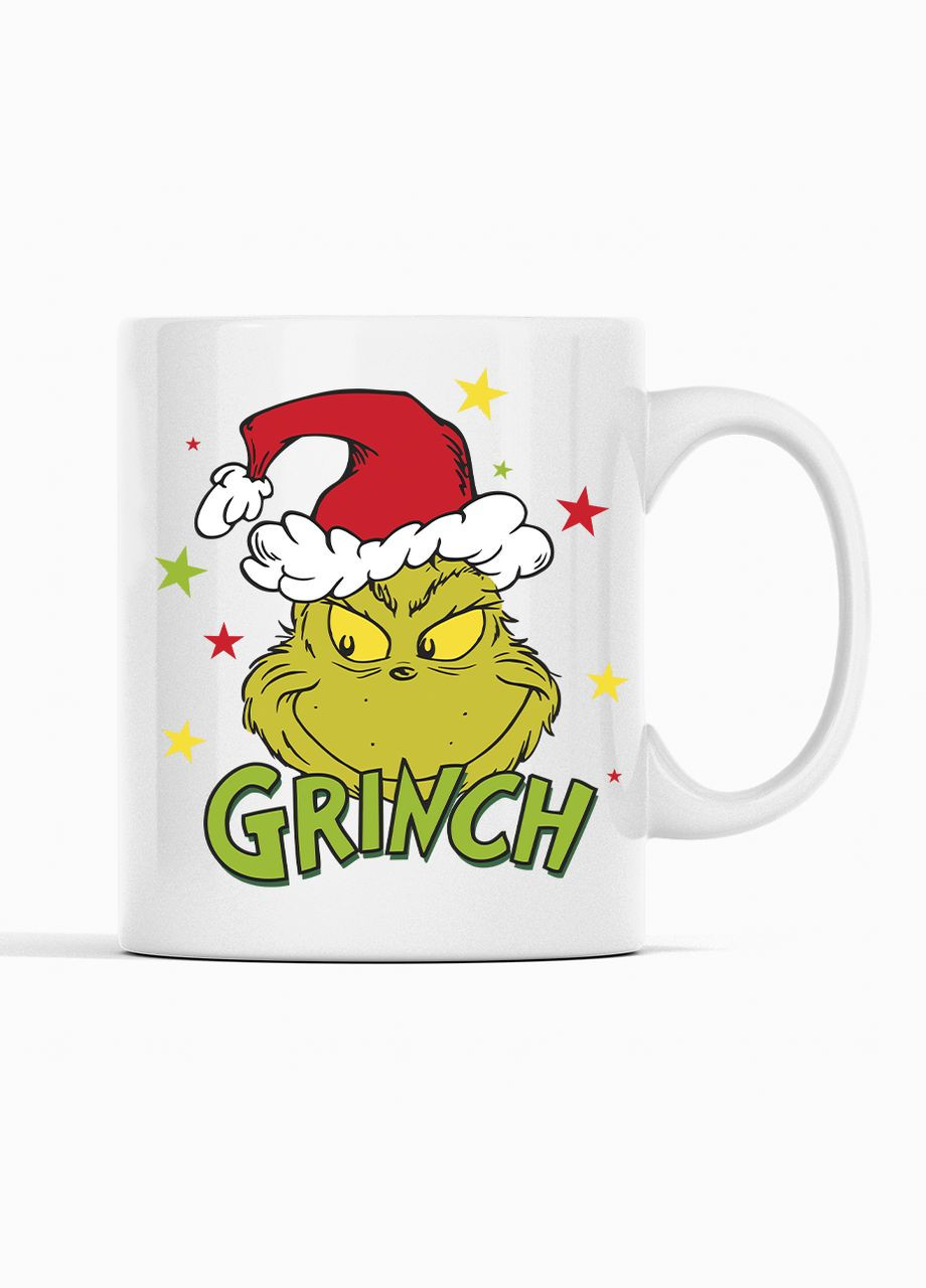 Білий кухоль (чашка) з новорічним принтом "grinch. Грінч у новорічній шапці. New Year. З новим Роком" Push IT Кавун Чашка (316112635)