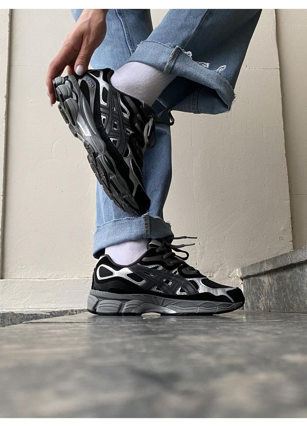 Сірі Осінні кросівки чоловічі asics gel-nyc graphite grey black асікс гель нюк No Brand