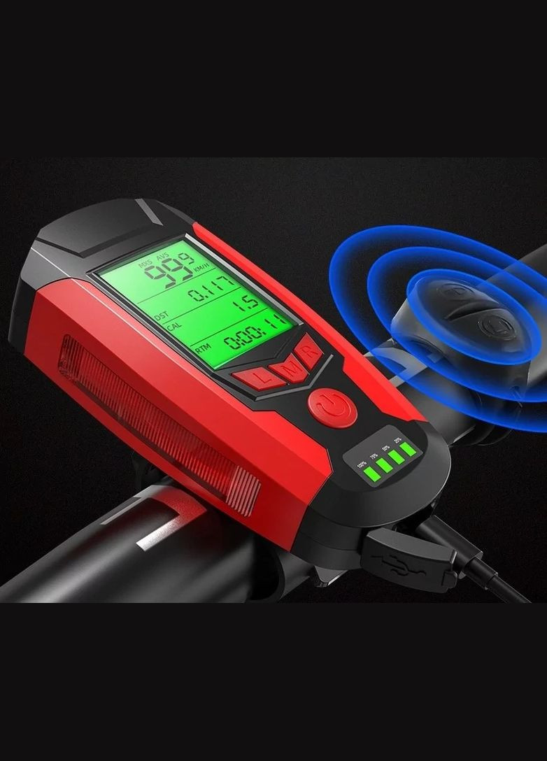 Многофункциональный велосипедный фонарь со спидометром, звонком и сигнализацией AS0808 (5024304) Clefers (300694577)