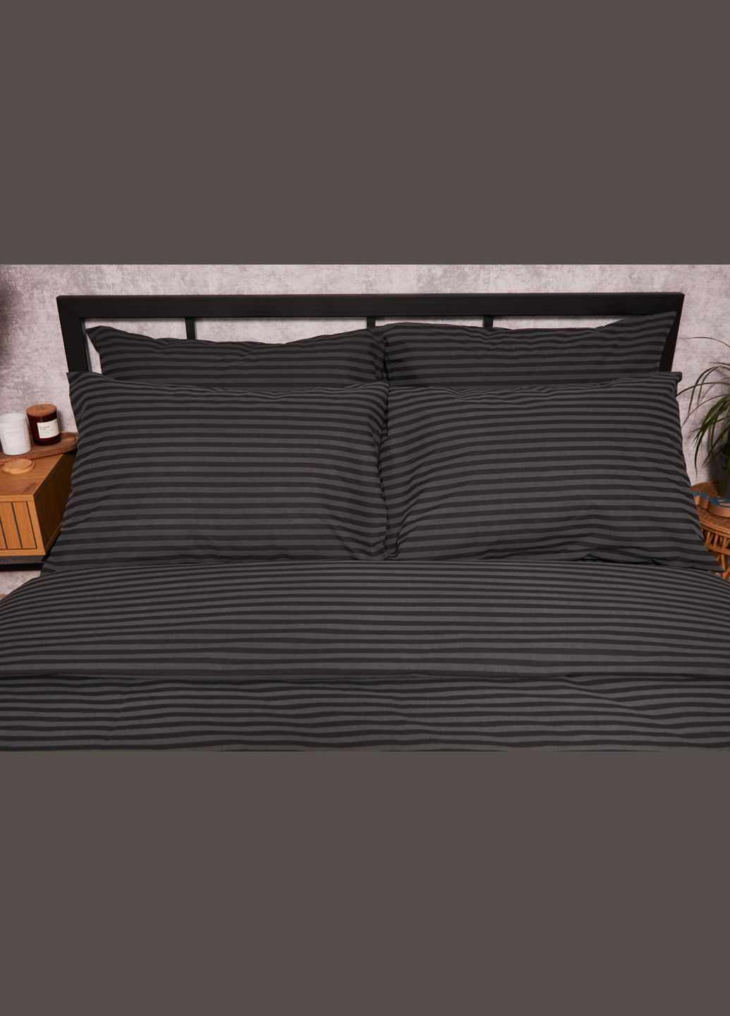 Комплект постільної білизни полуторний євро 160х220 наволочки 4х70х70 Бязь Gold Люкс (MS-820001102) Moon&Star Gray Stripe (285717862)