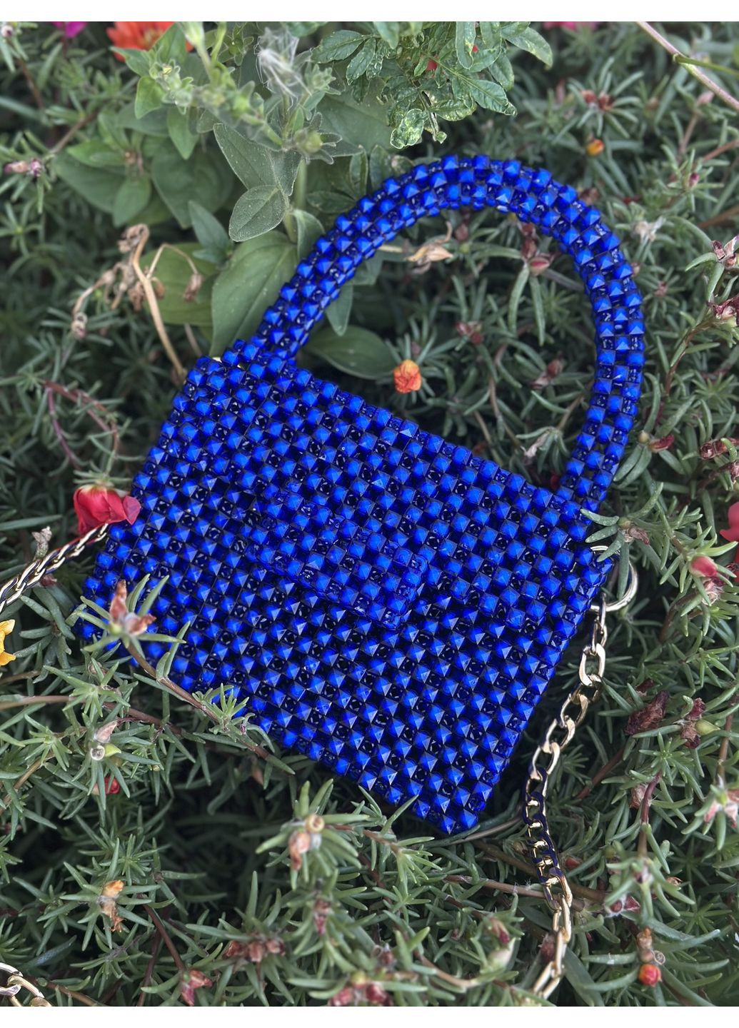 Женская сумка из бусин ручной работы с цепочкой Diamond синяя электрик No Brand (362137004)