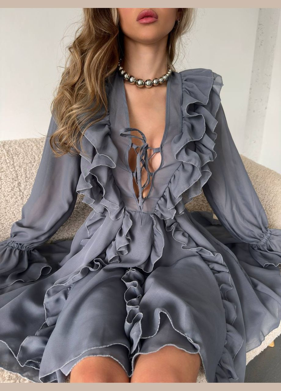 Графитовое праздничный, коктейльное, откровенный, повседневный, кэжуал, джинсовое, вечернее шифоновое платье Україна