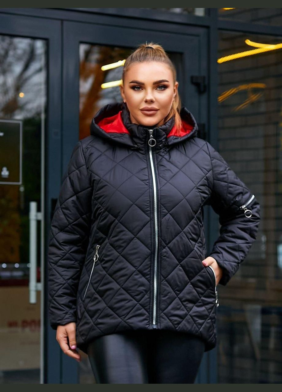 Чорна зимня куртка жіноча зимова батальна sf-127 тепло та стильно чорний, 66-68 Sofia