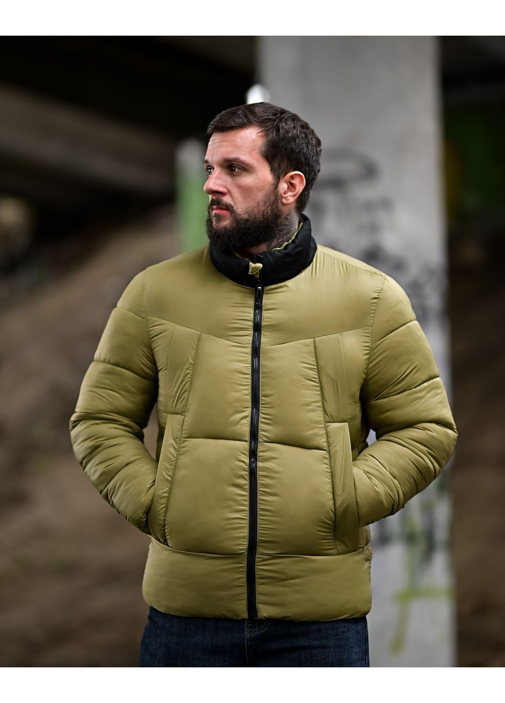 Оливковая (хаки) зимняя мужская зимняя куртка плащевка с холлофайбером хаки Freedom