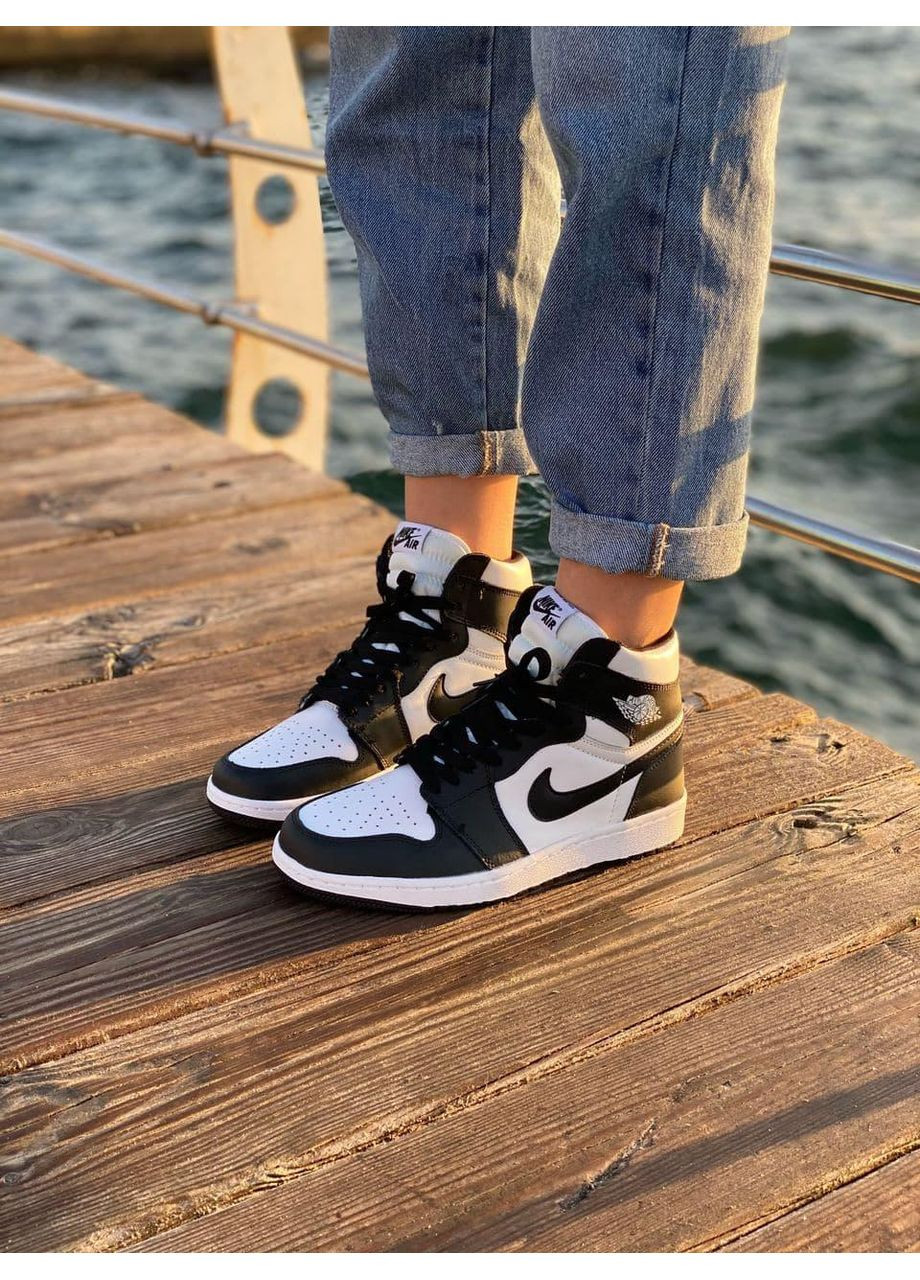 Чорні Осінні кросівки чоловічі nike air jordan 1 retro high black white 1 найк аір джордан No Brand