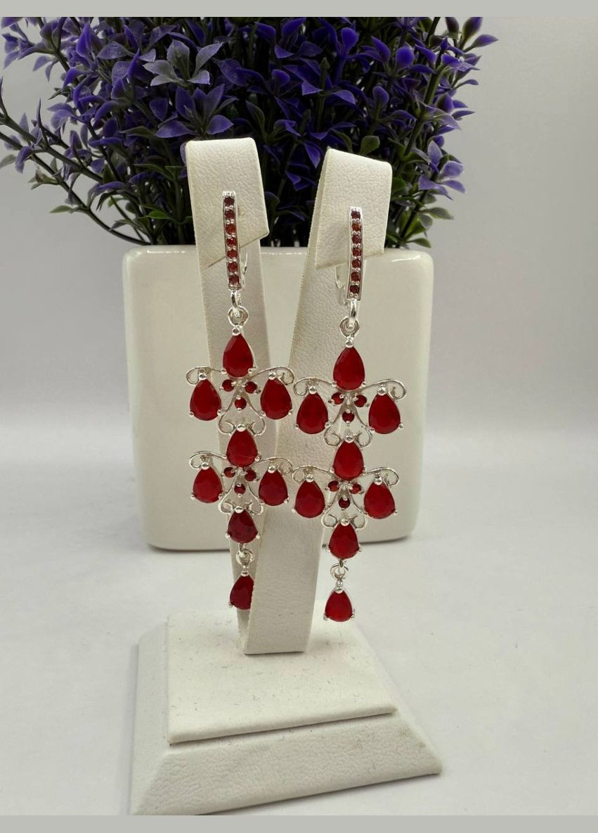 Серьги серебро 92 5 проба шикарные капли, красные No Brand (327435292)