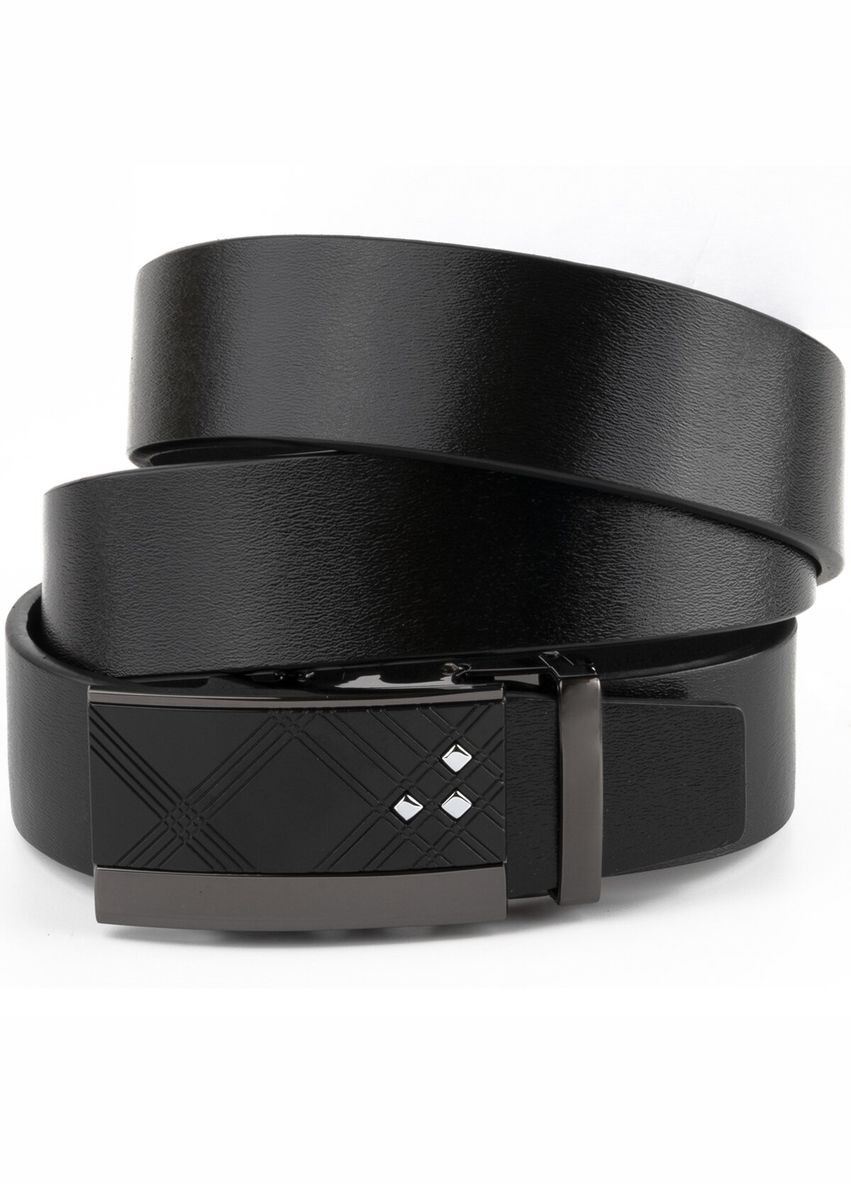 Чоловічий ремінь шкіряний з ромбами на пряжці 20291 Чорний Vintage (302972288)