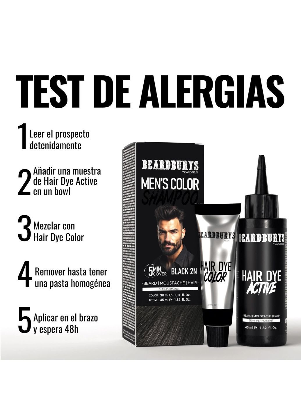 Шампунь камуфлюючий 2N (чорний) для голови / бороди / вусів (фарба 30 мл + актив 45 мл) Beardburys (243765934)