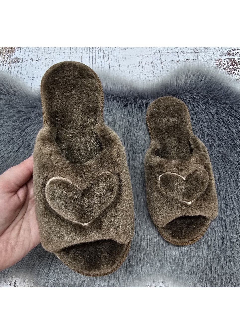 Коричневые тапочки женские меховые коричневые с открытым носком Белста