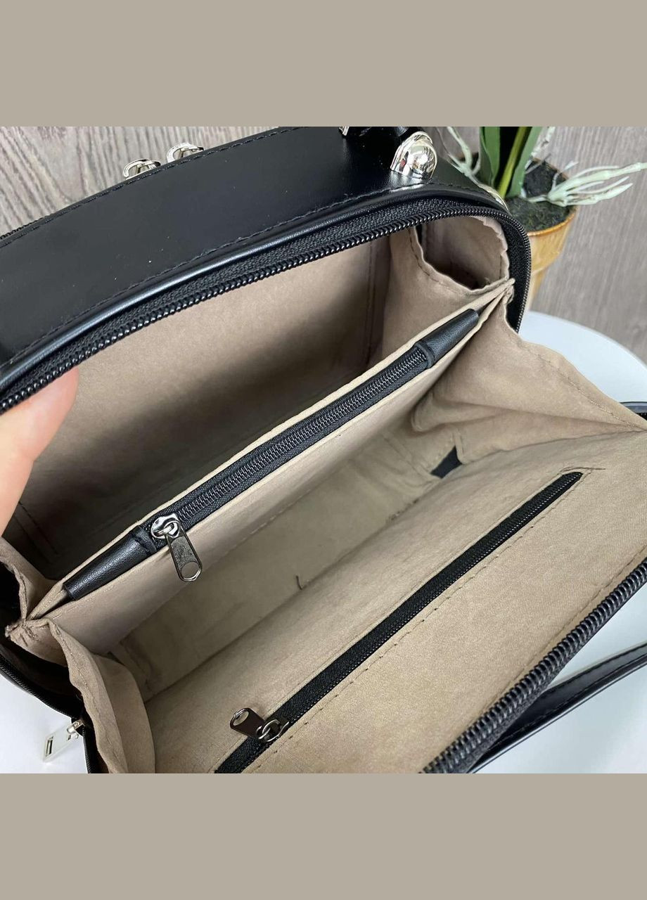 Жіноча каркасна міні сумочка на плече з екошкіри з блискавкою геометричним малюнком чорна (sku_972) No Brand (330576078)