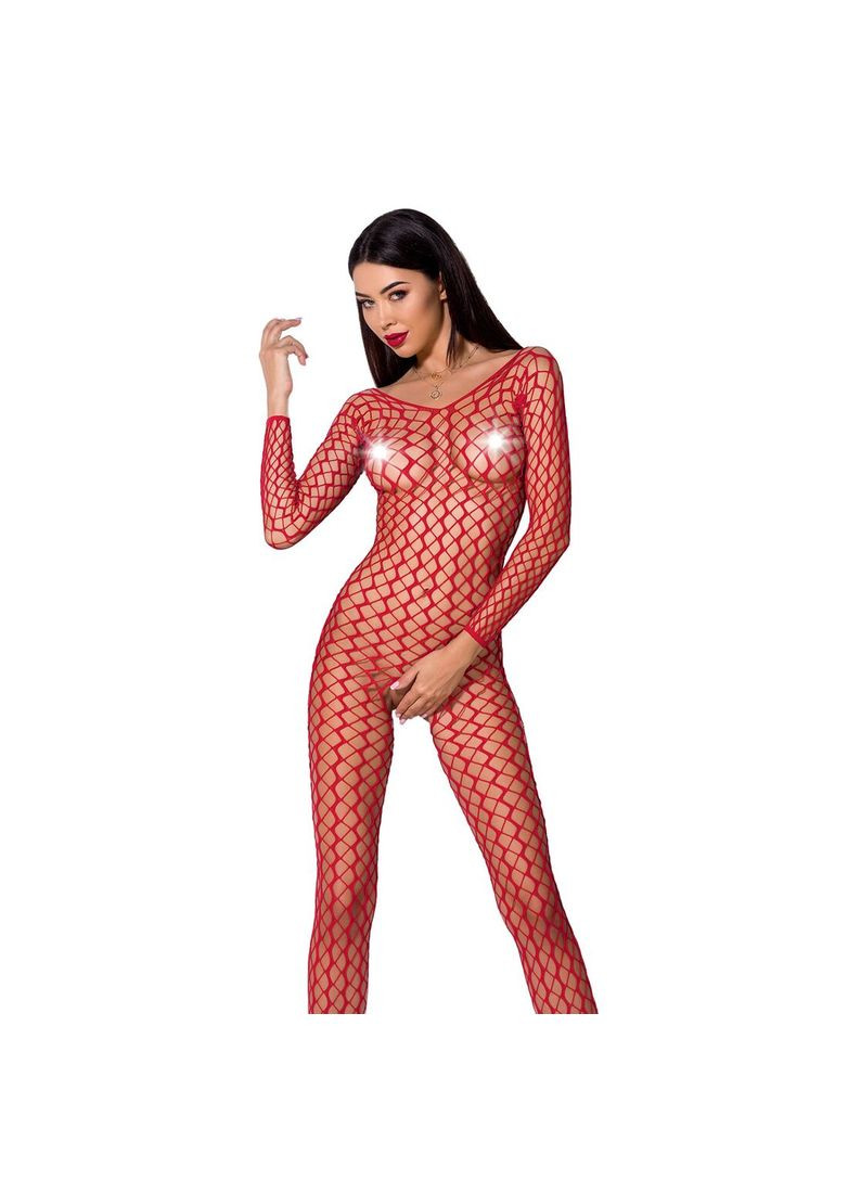 Бодистокинг BS068 red, комбинезон, большая сетка, длинный рукав - CherryLove Passion красный