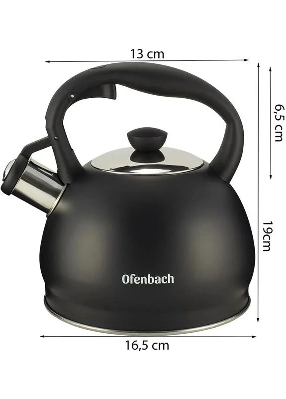 Чайник из нержавеющей стали 2 л чёрный матовый со свистком Ofenbach (396859764)