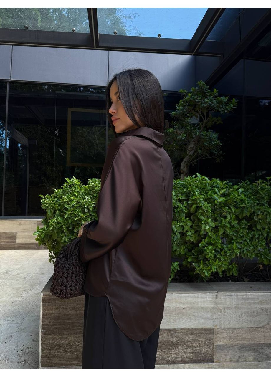 Коричневая классическая рубашка однотонная DK/DL Мода без кордонів с длинным рукавом