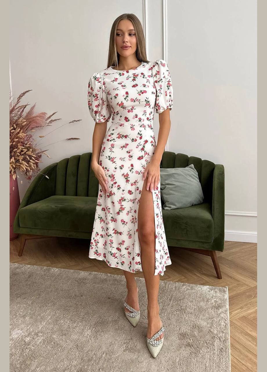 Білий святковий жіноча сукня No Brand з квітковим принтом