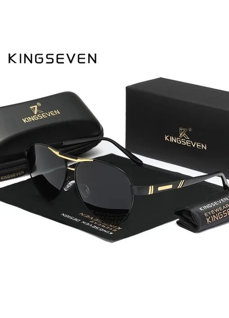 Мужские поляризационные солнцезащитные очки 7269 Gold Grey KINGSEVEN (308204281)