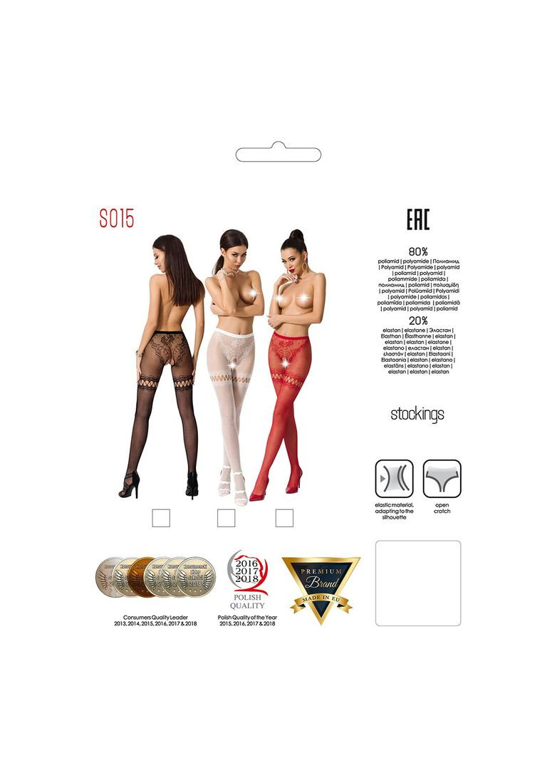 Сетчатые колготки с открытым доступом S015 One Size, Black, имитация чулок и трусиков Passion (369951508)