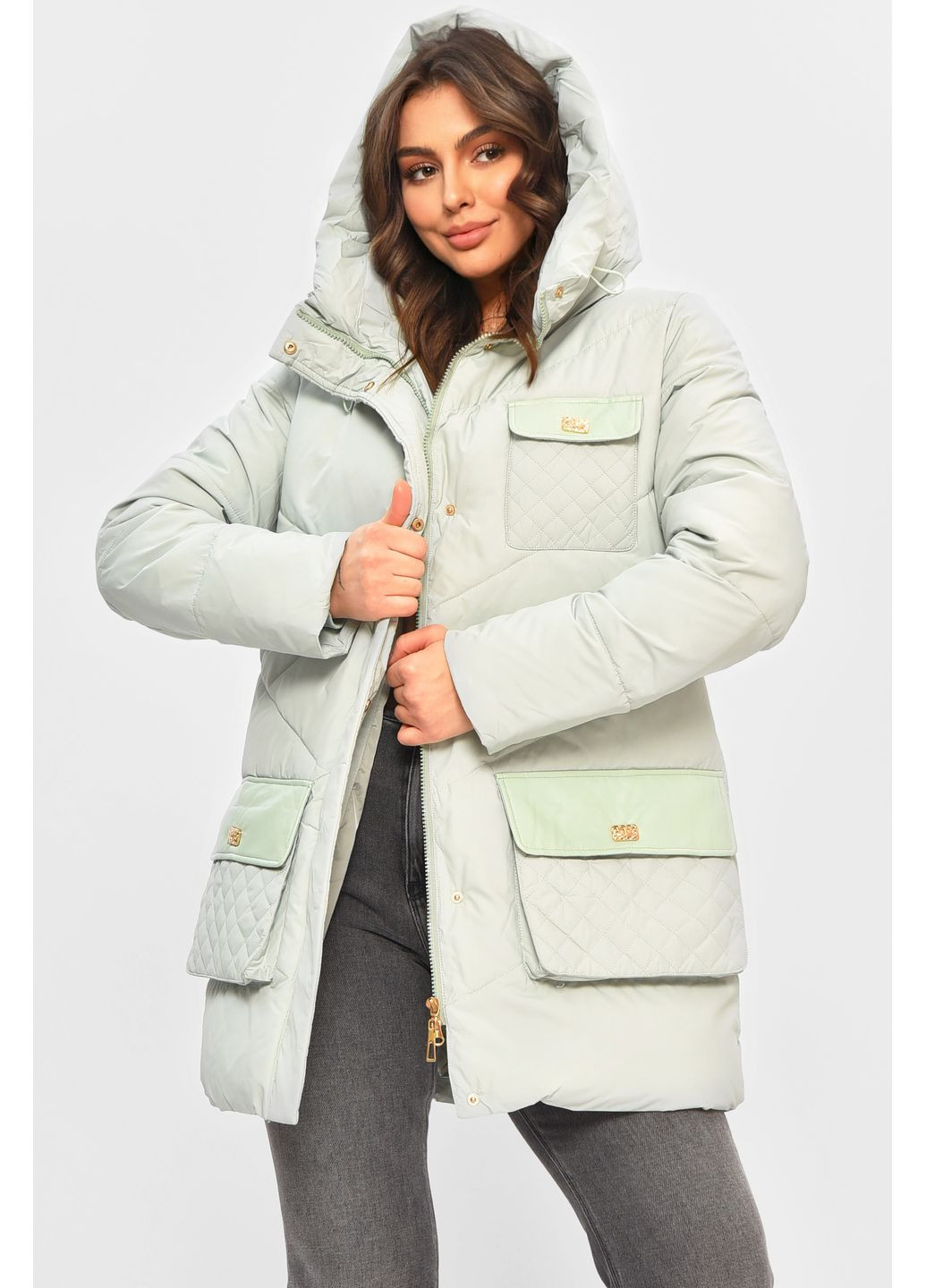 Мятная зимняя куртка женская однотонная зимняя мятного цвета Let's Shop