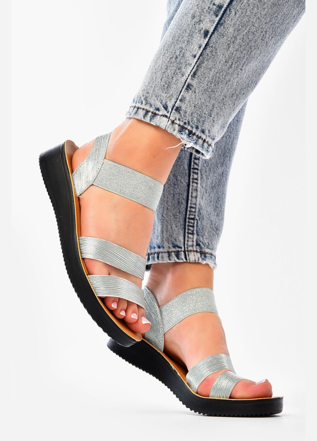 Светло-голубые босоножки женские светло-голубого цвета Let's Shop на резинке