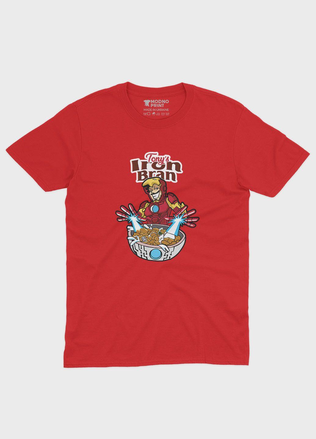 Красная демисезонная футболка для мальчика с принтом супергероя - железный человек (ts001-1-sre-006-016-013-b) Modno
