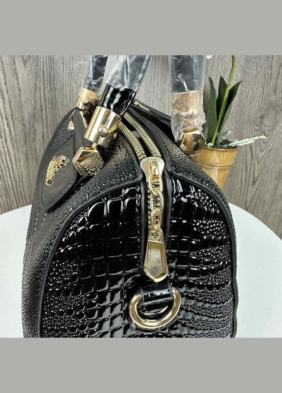 Міні-сумка жіноча Кенгуру під рептилію, циліндрична, лакова екокожа чорна (sku_1284) No Brand (330576353)