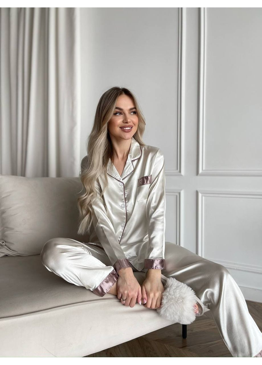 Молочна всесезон піжама жіноча - домашній костюм штани сорочка сорочка + брюки No Brand