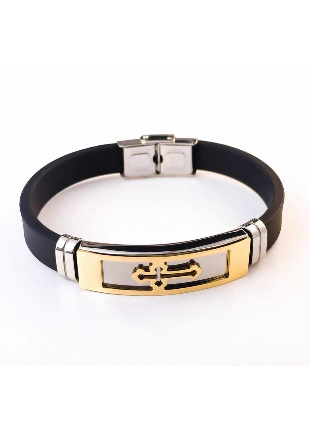 Каучуковий браслет з хрестом «Saint» зі вставками з нержавіючої сталі (золото) China (367623273)