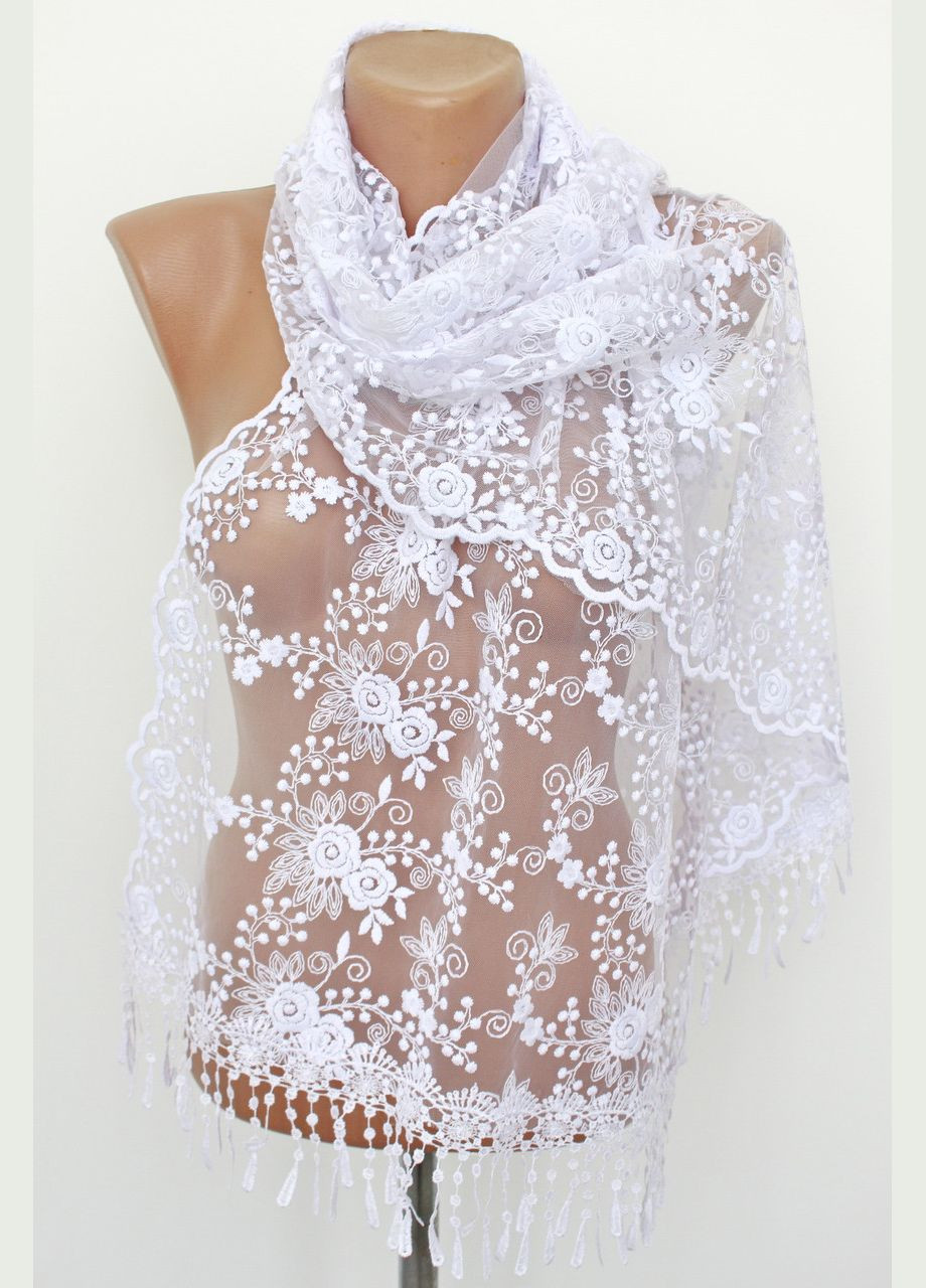 Шарф білий весільний церковний ажурний 150028 Husta (322502388)
