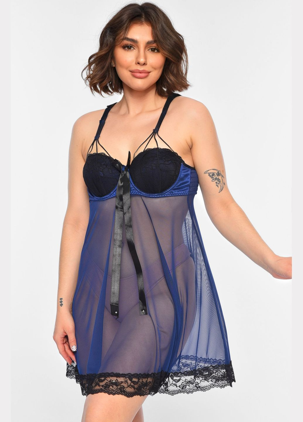Пеньюар жіночий темно-синього кольору чашка В Let's Shop (316052003)