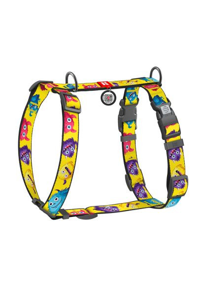 Шлея для собак Nylon анатомічна H-подібна з QR-паспортом "Мохнаті монстри" пластиковий фастекс, M (344-4050) WAUDOG Nylon анатомічна H-подібна з QR-паспортом "Мохнаті (366698281)
