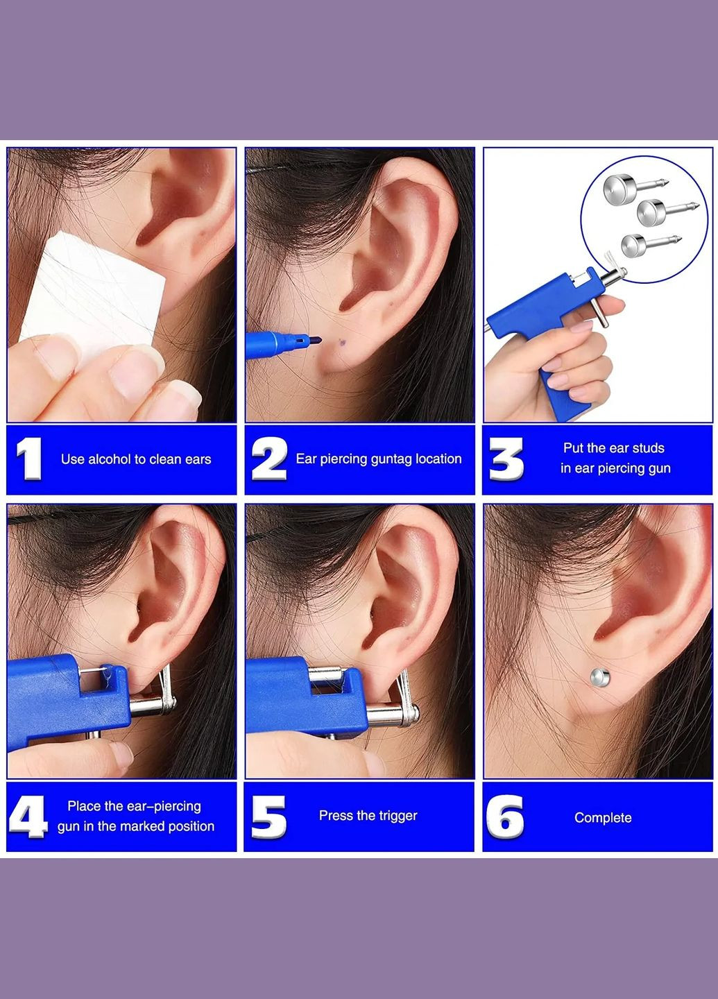 Набір для проколювання вух Пістолет гвоздики сережки фломастер Сталистий синій 98 шт Finding (317299028)