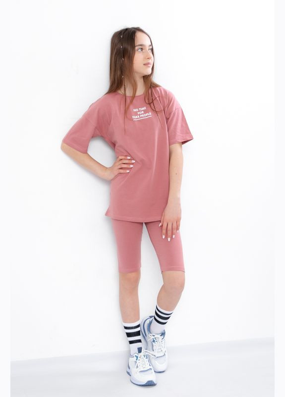 Рожевий літній комплект для дівчинки підлітковий (футболка+велосипедки) (p-13940) Носи своє