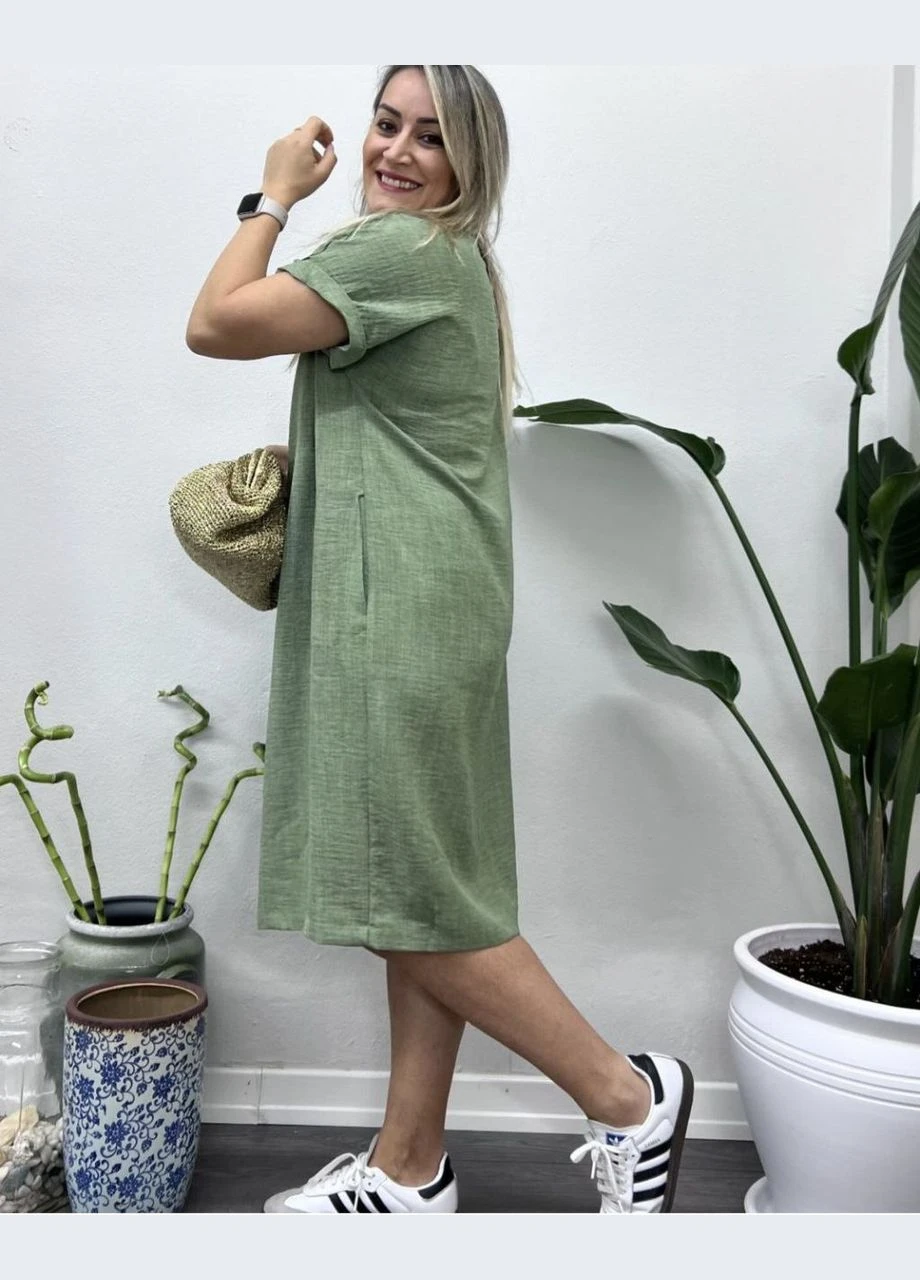 Оливкова кежуал жіноча сукня FINO Mode однотонна