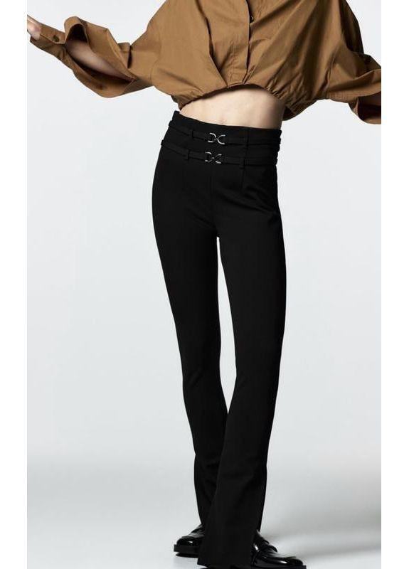 Штани трикотажні базові чорні з пряжками брюки на високий зріст по фігурі Zara (368719749)