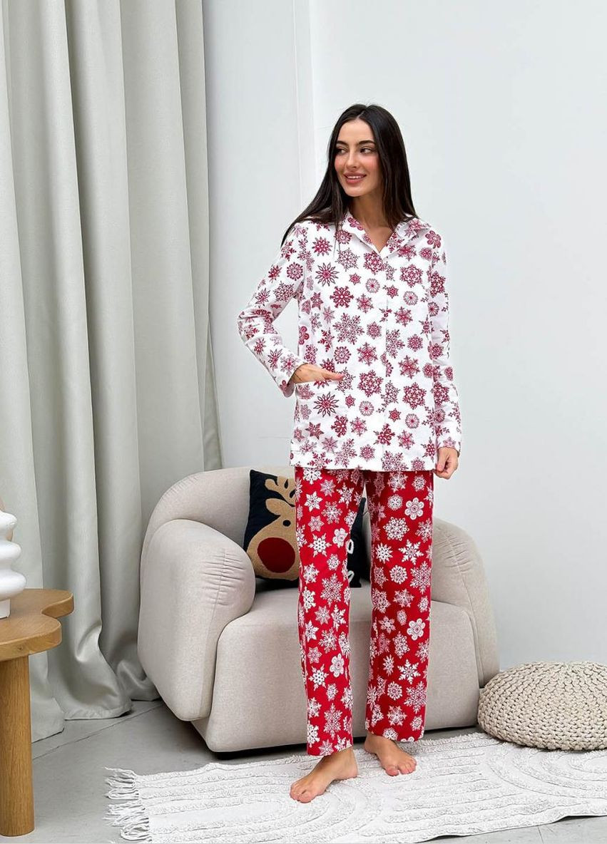 Червона зимня жіноча фланелева піжама сорочка та штани artknit (ak32158p) Art Knit
