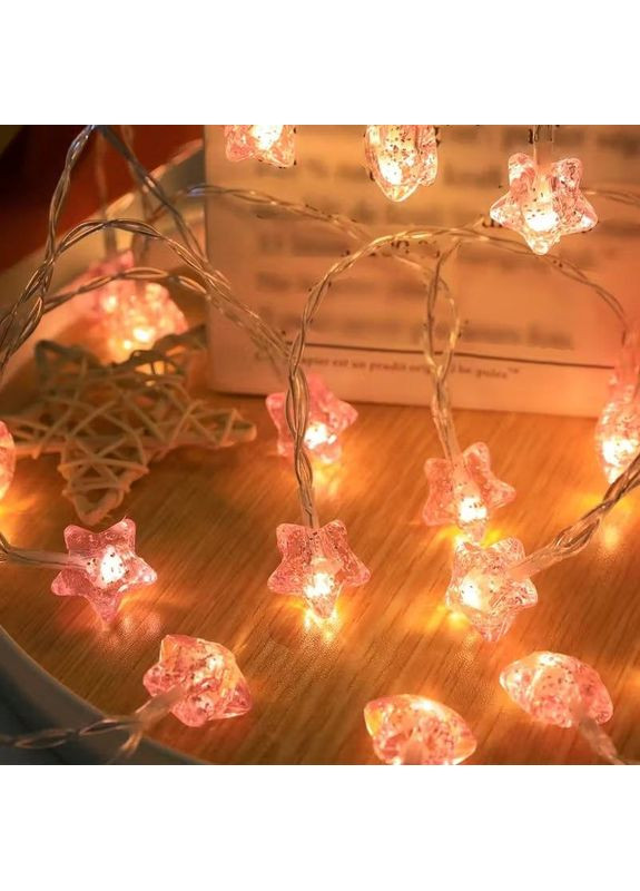 Светодиодная гирлянда на батарейках «Розовые Мерцающие Звездочки» 6 м на 40 лампочек с декоративными звездочками No Brand (370290231)
