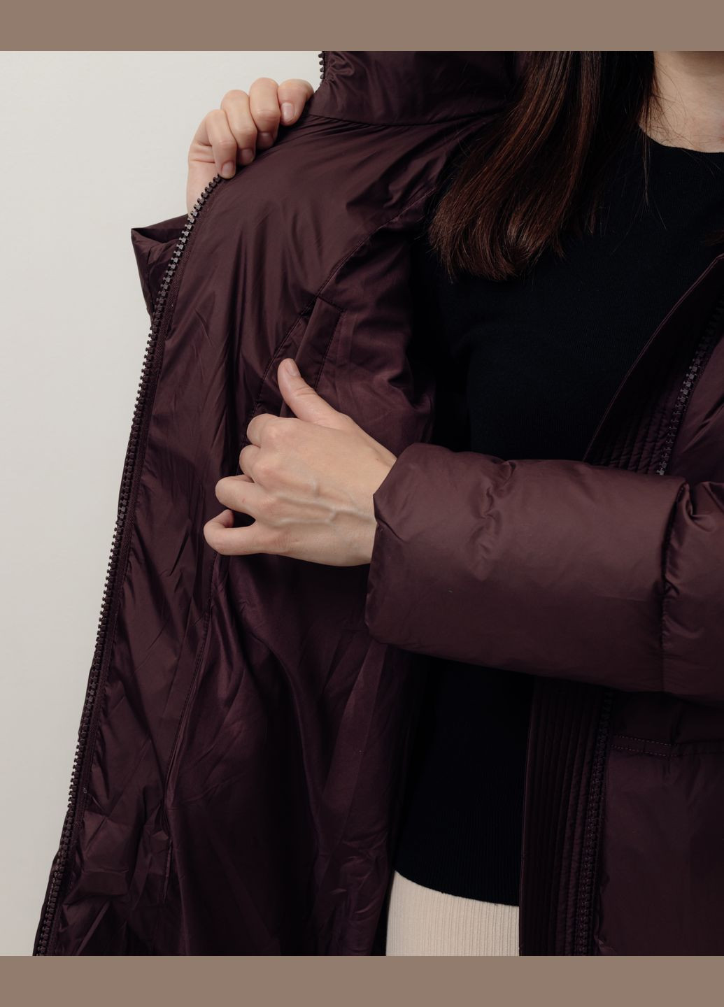 Темно-бордове зимнє Пальто жіноче бургунді Clasna