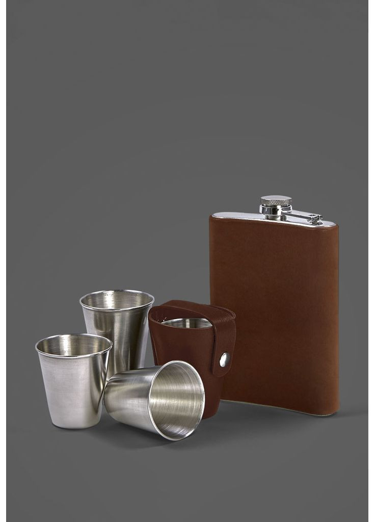 Набор с флягой и рюмками в кожаном чехле светло-коричневый Crazy Horse BlankNote (348359174)