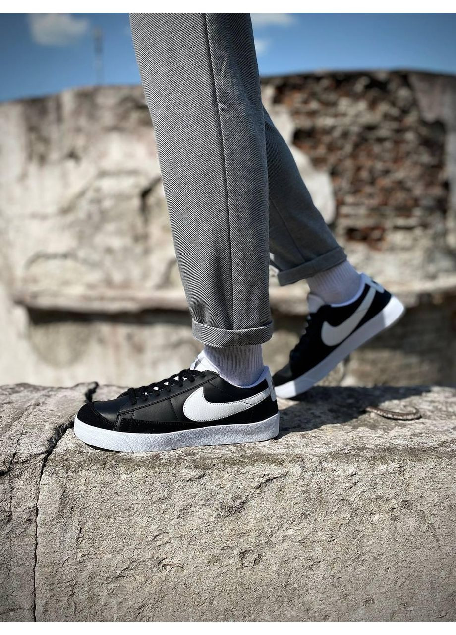 Черные демисезонные кроссовки мужские nike blazer low black white v2 найк блейзер No Brand