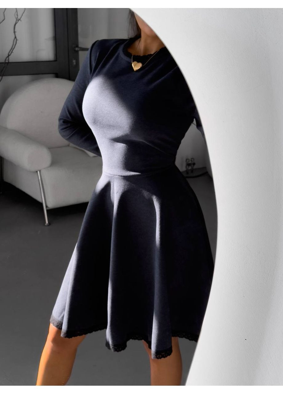 Темно-синя повсякденний сукня жіноча з пишною спідницею Гермес однотонна