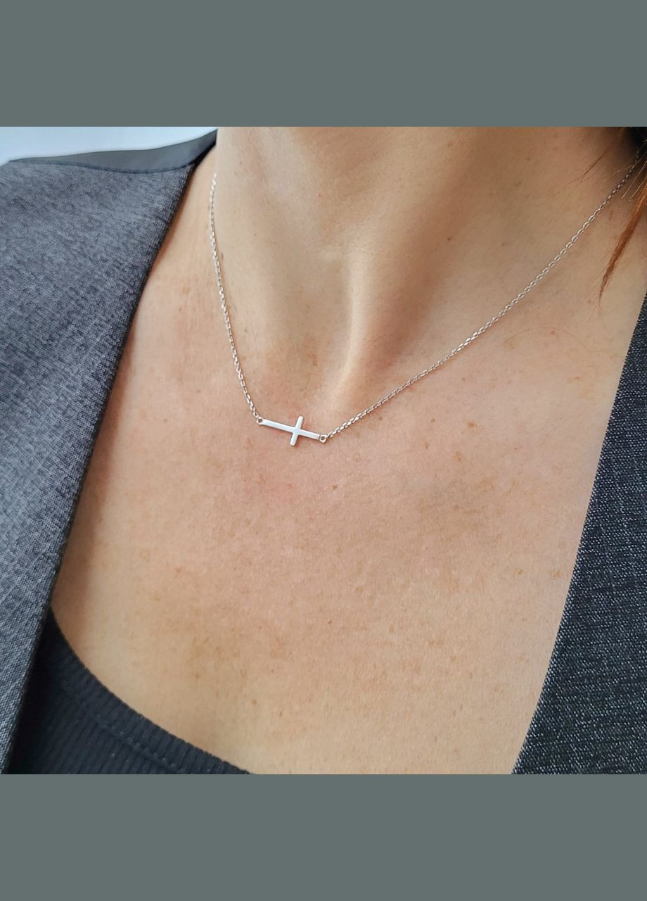 Серебряная цепочка колье чокер без камней Крест 40 см серебро 925 пробы Родированное 86083 1.72г No Brand (306854626)