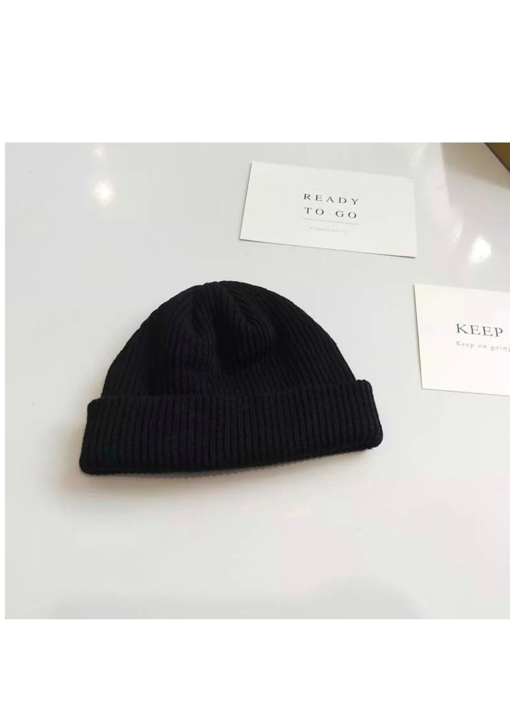 Шапка Міні-Біні Однотонна в'язана з підворотом (докер, коротка, класична) No Brand (309161109)