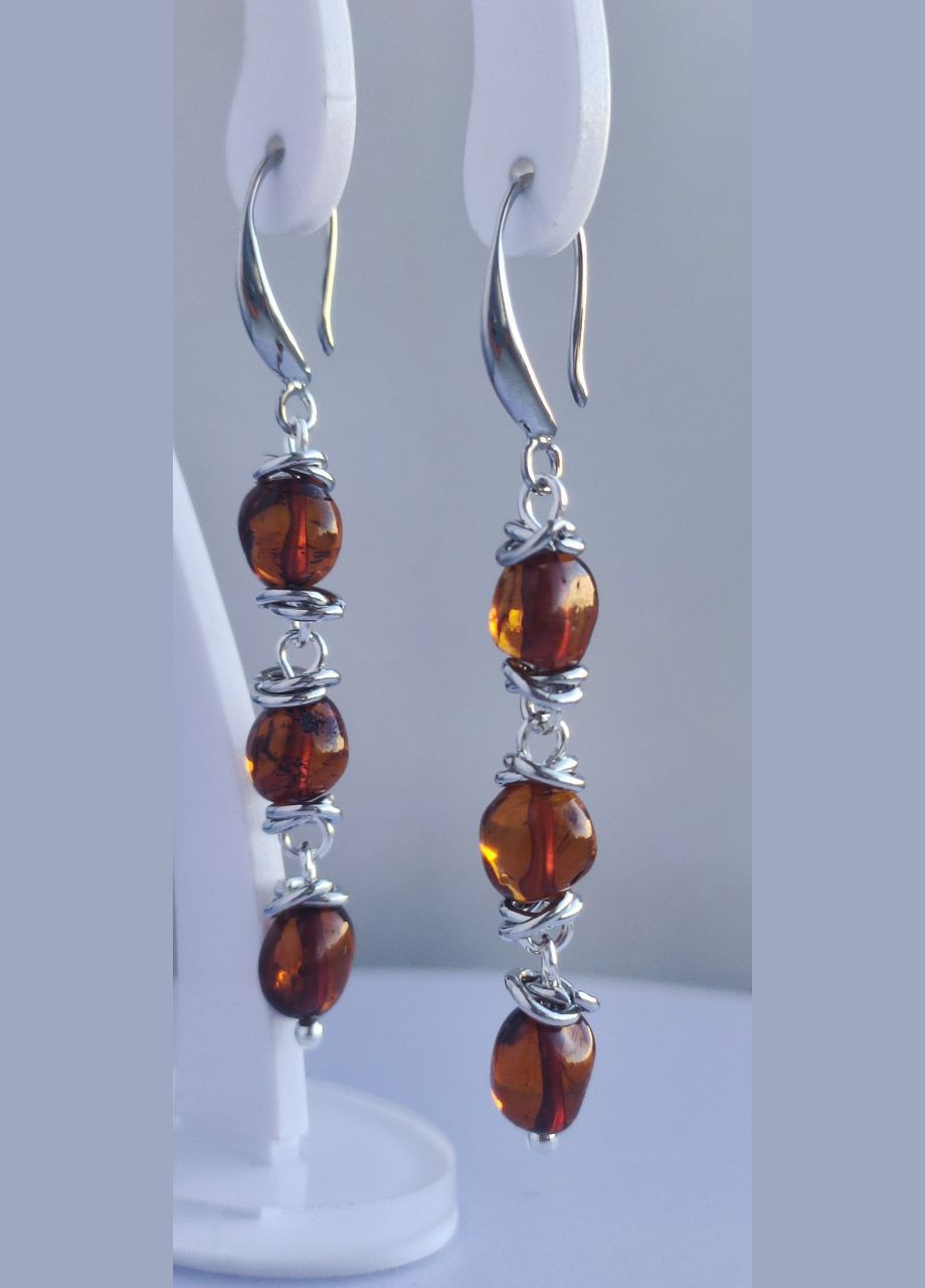 Серьги 2603 из натурального янтаря оттенок темная вишня MINOV (311310516)