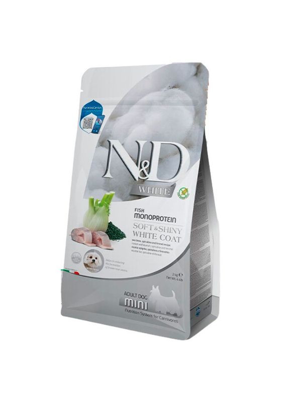 N&D Withe - Сухий беззерновий корм з сібасом для собак дрібних порід з білою шерстю 5 кг (8010276044990) Farmina (328136645)