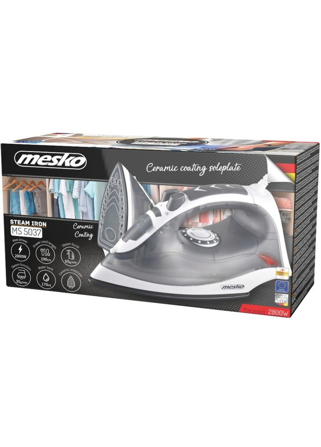 Утюг MS 5037 grey 2800Вт/ 170 мл/ керамика/ сухая глажка/ серая Mesko (347174601)