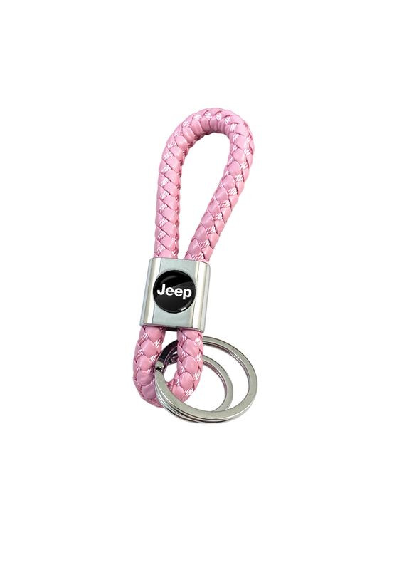 Брелок для ключей с логотипом, фурнитура ХРОМ (плетенный ремешок+2 кольца) Jeep (369611407)